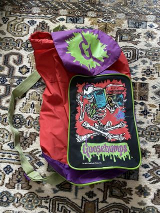 Vintage 90s R.  L.  Stine Goosebumps Backpack Shoulder Bag Red And Purple Horror