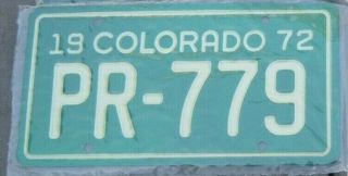 VINTAGE COLORADO 1972 MOTORCYCLE license plate IN PLASTIC PR - 779 2