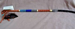 Native Navajo Handmade Wood,  Leather And Beaded 12 " Talking Stick M0191