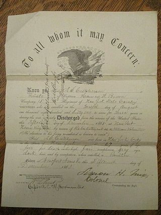 1863 Civil War Discharge/reenlistment Document - 3rd York Cavalry - S Critcheson