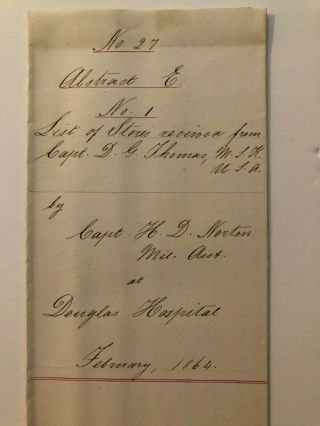 1864 List Of Stores Issued To Capt.  Hannibal Norton,  Invalid Corps