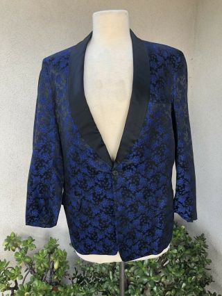 Vintage Classic Tux Blue Black Brocade Jacket First Nighter Nyc Sz Small