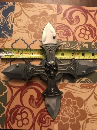Rebel Edge Skull Cross Multi - Blade Folding Knife Oriental Decorative Collectible