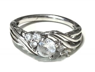 Vintage Designer Signed Sun White Topaz Engagement Sterling Silver Ring 7