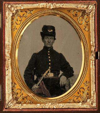 1860s Civil War Tintype Photo Of Union Army Officer Armed With A Sword Fine
