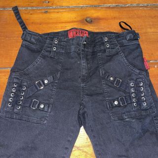 Vintage 90s TRIPP NYC Goth Raver Bondage Pants Womens 9 Cropped Black Jeans 2