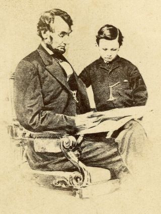 Civil War Cdv Abraham Lincoln & Son Tad Viewing Brady Album