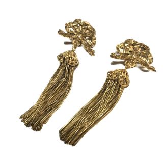 Vintage Pierre Lorion Sylvia Karels Paris Bow Tassel Clip On Earrings