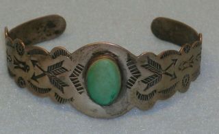 Vintage Fred Harvey Era Native American Turquoise Bracelet Signed Ih Coin Silver