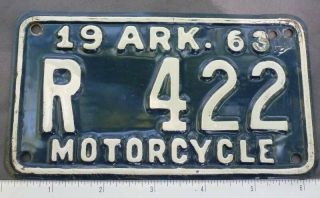 Arkansas Motorcycle License Plate - 1963 - - R 422