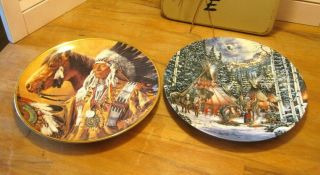 2 Native American Indian Collector Plates Pride Of The Sioux / Before The Hunt