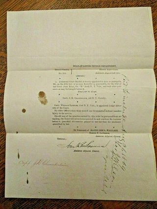 1864 Civil War Special Orders 212 Court Marshal Detail - Gen Wallace - Baltimore