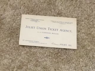 1899 Joliet Union Ticket Agency Railroad Timetable
