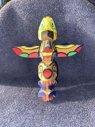 Vintage Pacific Northwest Coast Native American Totem Pole Hand Carved 6”tall