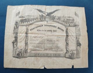1865 Wisconsin Soldiers Home 10 Cent Share Certificate Wallace Historic Site