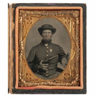 1860s Civil War Tintype Photo Of Revolver Armed Union Army Soldier Photograph 2