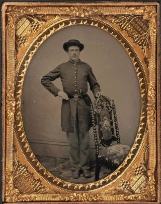 1860s Civil War Tintype Photo Of Revolver Armed Union Army Soldier Photograph 1