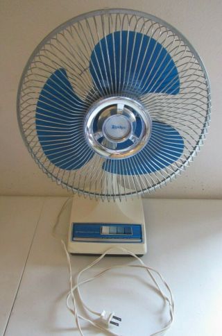 Vintage Lasko 12” Oscillating Blue Blade Fan 3 Speed Great
