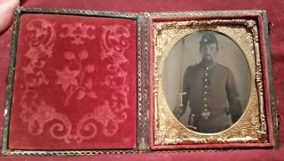 Civil War Tintype Soldier Armed I.  D.  Clawson,  Manit0woc,  Wisconsin