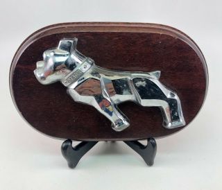 Vintage Mack Dog Chrome Ornament Fire Truck Wood Plaque Desk Paperweight Bulldog
