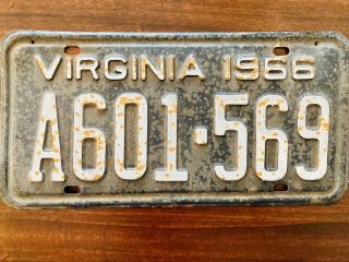 Vintage Black Virginia 1966 License Plate,  A601 - 569