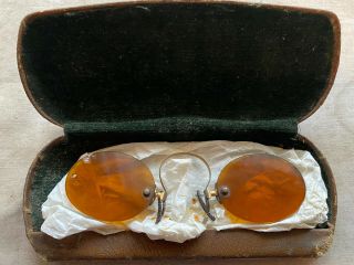 Vintage Civil War Era Sharpshooters Glasses Amber Lenses W/ Case