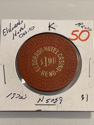 1970 ' s ELDORADO HOTEL $1 Casino Chip RENO Nevada 3.  99 3
