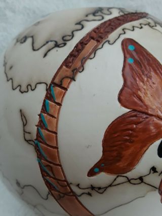 Signed Native American Gina Arrighetti Butterfly Horse Hair Round Pottery Vase 2