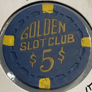 1955 Golden Slot Club $5 Casino Chip Las Vegas Nevada 3.  99