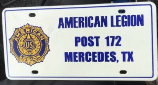 Nos Vintage American Legion Post 172 Mercedes,  Texas License Plate P4