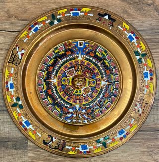 Vintage Mayan Aztec Calendar Sun God 1980’s Souvenir From Mexico Deco Plate Tray