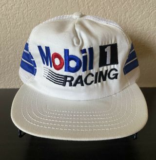 Vintage Trucker Hat Mobil 1 Racing Stripes Mesh Made In Usa