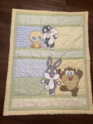 Vintage Baby Looney Tunes Crib Blanket Tweety Bugs Bunny Sylvester