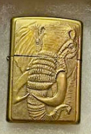 Rare Vintage Brass Zippo 1997 Elephant Lighter Barrett Smythe Awesome