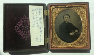 Gutta Percha Uss Monitor Photo Case,  Identified 1866 Tintype,  Us Navy,  Tax Stamp
