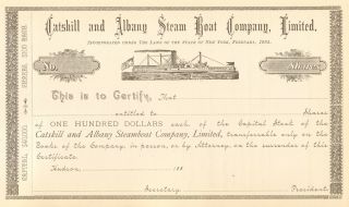 1885 Catskill And Albany Steam Boat Hudson York Stock Certificate Share
