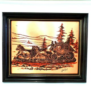 Vintage 1976 John Louw 3d Copper Old Western Us Mail Stage Coach Framed Picture