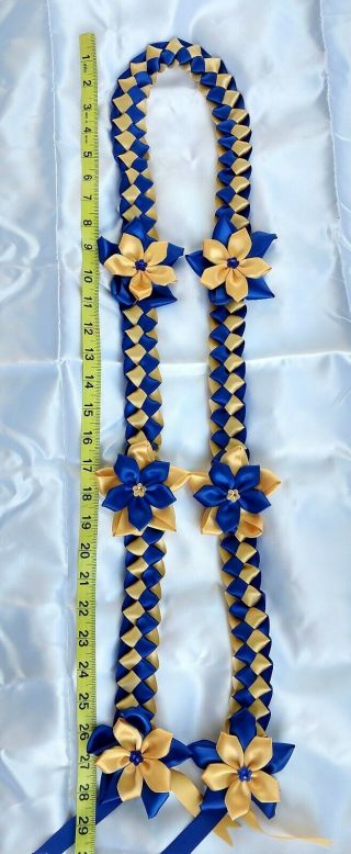 Graduation Lei,  Handmade With 2 Color Of Satin Ribbons In Royal Blue And Gold