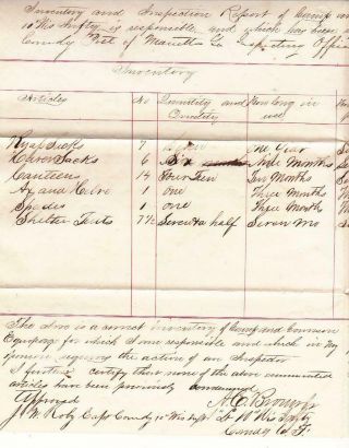 Civil War Quartermaster Report Sept 20 1864 10th Wisconson Infantry Signed