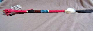 Native Navajo Handmade Wood,  Leather And Beaded 12 " Talking Stick M0187