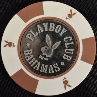 Vintage Playboy Club Red & White $1 Casino Chip Metal Inlay Bahamas