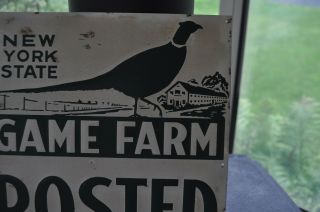 N.  Y.  STATE CONSERVATION DEPARTMENT GAME FARM POSTED Metal Sign PRE - 1970 2