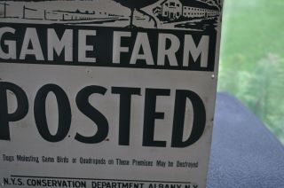 N.  Y.  STATE CONSERVATION DEPARTMENT GAME FARM POSTED Metal Sign PRE - 1970 3
