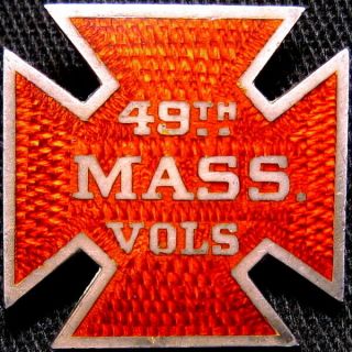 Civil War Soldiers Enameled Corps Badge 49th Massachusetts Volunteers Pin Back