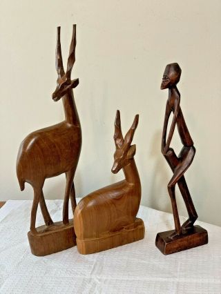 Hand Carved Kenya Besmo Wood African Gazelle,  Figurine Set Of Three
