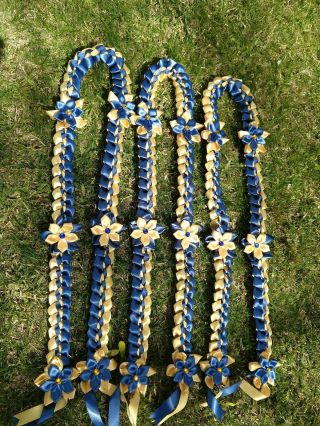 Graduation Lei,  Handmade With 2 Color Of Satin Ribbons In Navy Blue And Gold