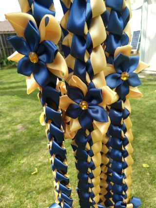 Graduation lei,  handmade with 2 color of satin ribbons in navy blue and gold 2
