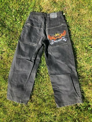 29 " Y2k Vintage Jnco Jeans Black 30x28 Phoenix Embroidery Denim Pants Rave Club