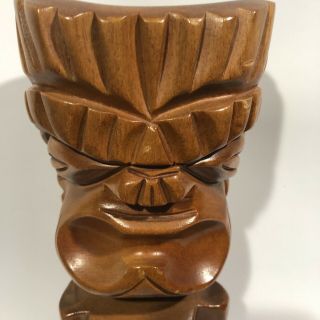 Vintage Hand Carved Wood Tiki God Figure Wooden 9 " Marked Marshall Berwyn Pa