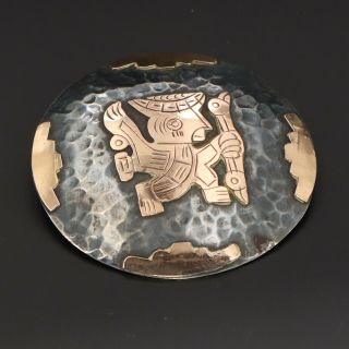Vtg Sterling Silver & 18k Gold - Peru Peruvian Incan God Pendant Brooch - 16g